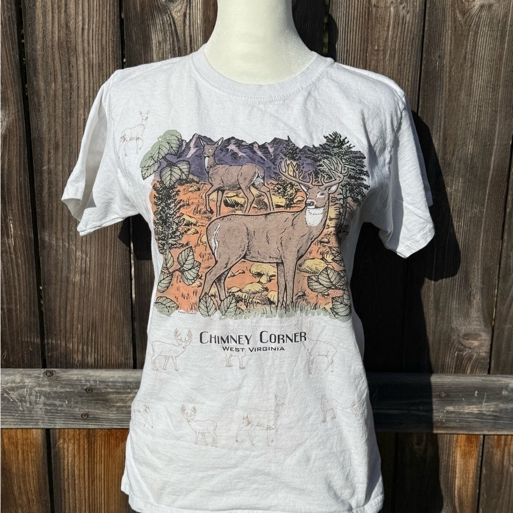 White Graphic Tee with Deer Print color changing in the sun, kids medium -no tag - Picture 1 of 5